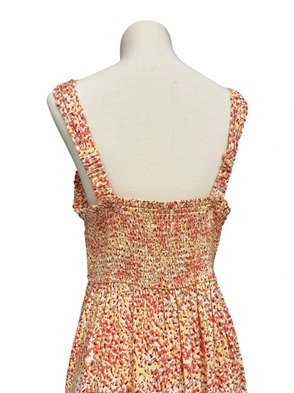 Japna Yellow Orange Floral Maxi Dress Button Front Smocked Back Size L - Picture 7 of 10